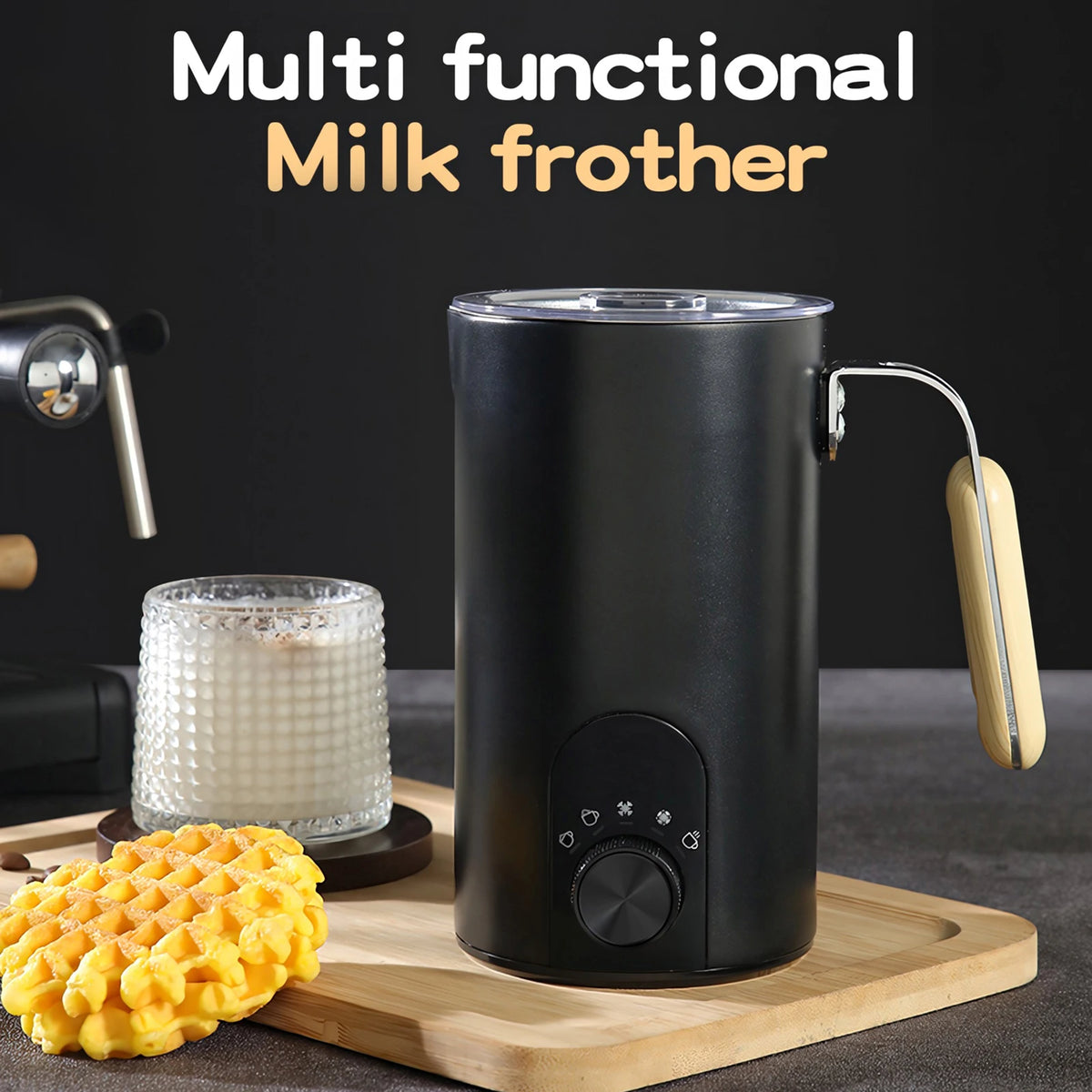 Elektrischer Milchaufschäumer 5-in-1 mit Holzgriff, heiß & kalt