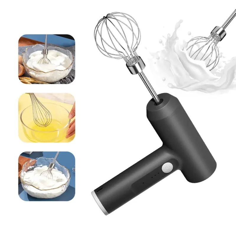 Kabelloser Handmixer mit USB-Akku, 3 Stufen und 2 Schneebesen