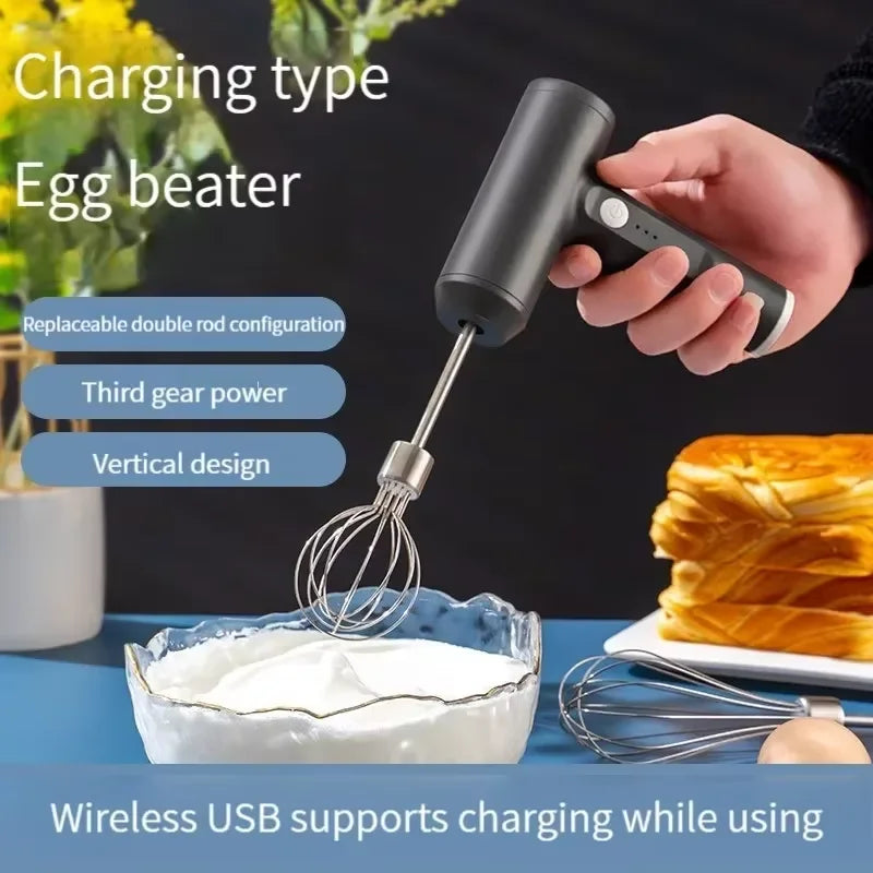 Kabelloser Handmixer mit USB-Akku, 3 Stufen und 2 Schneebesen