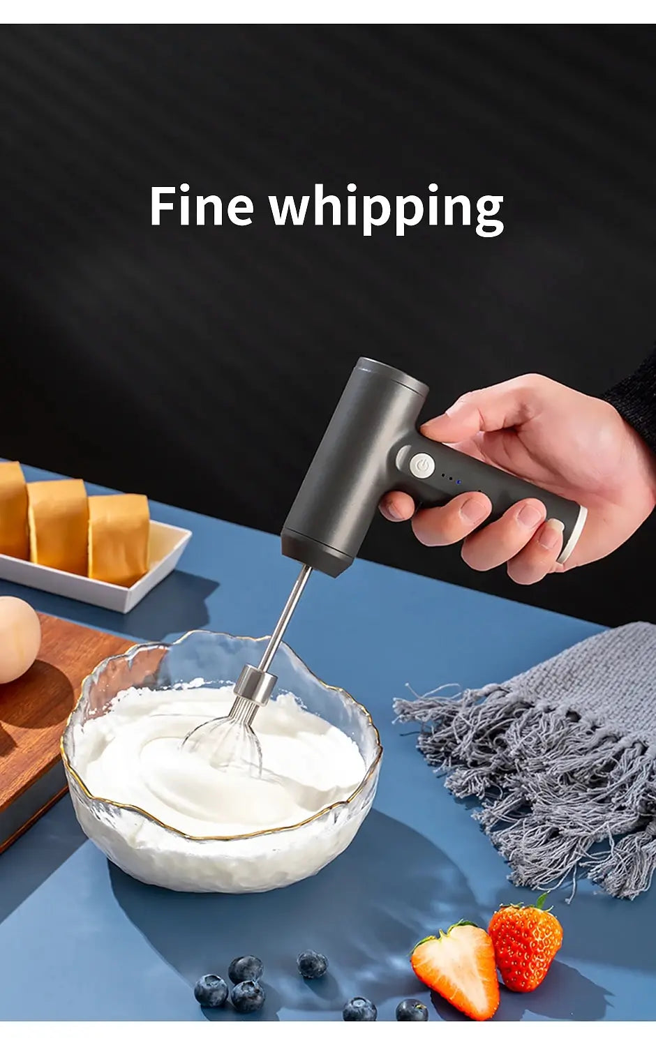 Kabelloser Handmixer mit USB-Akku, 3 Stufen und 2 Schneebesen