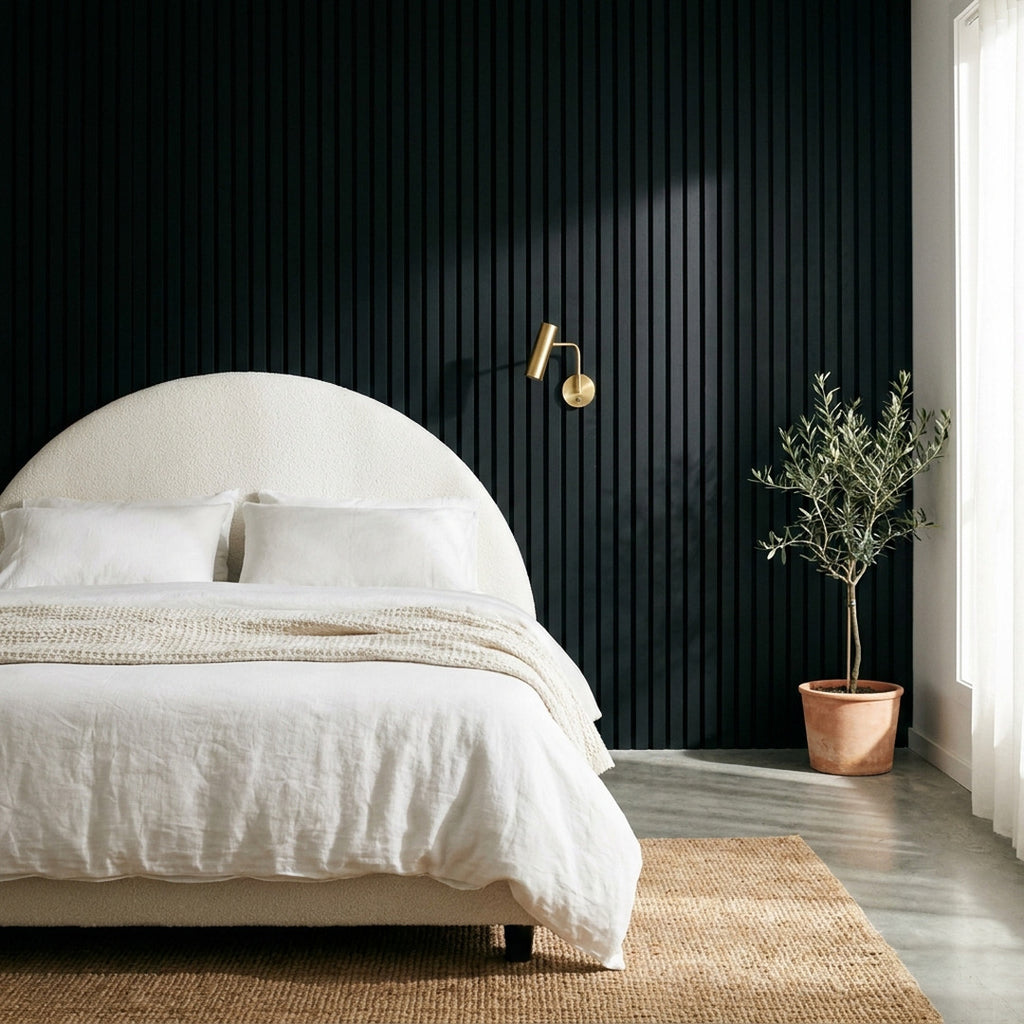 Timber slat acoustic wall panels in Midnight finish