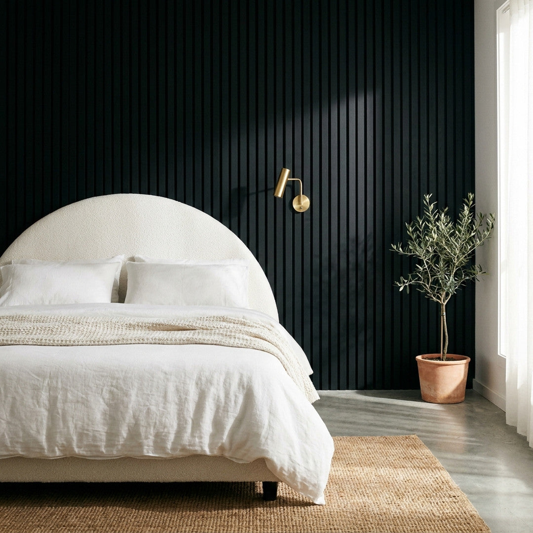 Timber slat acoustic wall panels in Midnight finish